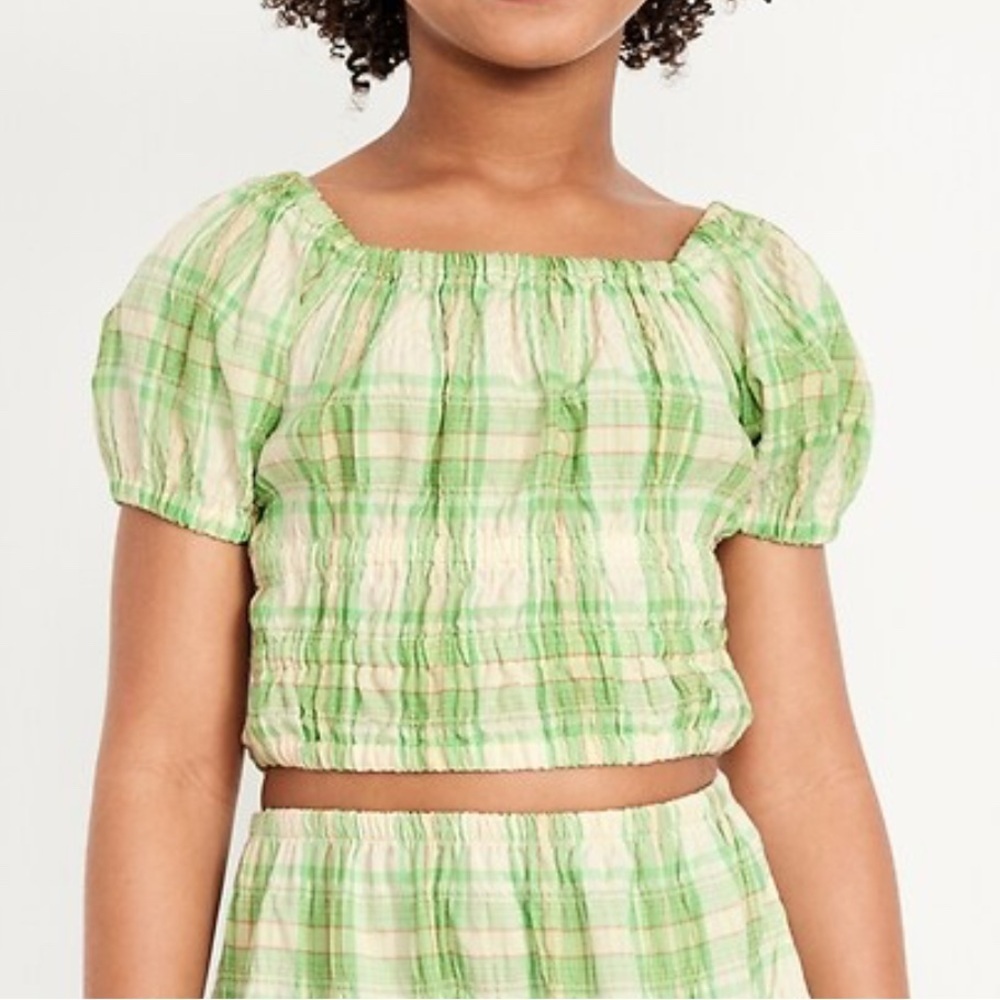 Old Navy Gap Smocked Crop Top Shirt Puff Short Sleeves Girls XL 14/16 - Picture 2 of 16